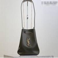Top Grade Saint Laurent Pochon Bucket Bag in Lambskin Leather 801070 Green 2025