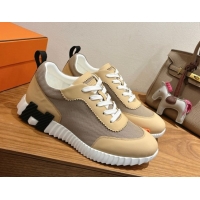 Stylish Hermes Bouncing Sneakers in Fabric and Leather Beige Yellow 1222039