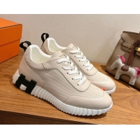 Perfect Hermes Bouncing Sneakers in Fabric and Leather Pale Grey 1222040