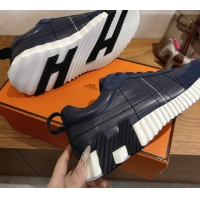 Best Grade Hermes Bouncing Sneakers in Embroidered Leather and Suede Dark Blue 1222042 2026
