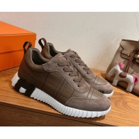 Sumptuous Hermes Bouncing Sneakers in Embroidered Leather and Suede Dark Brown 1222043 2026