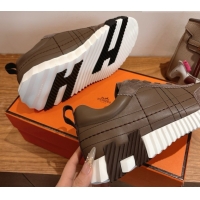 Sumptuous Hermes Bouncing Sneakers in Embroidered Leather and Suede Dark Brown 1222043 2026