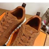 Duplicate Hermes Bouncing Sneakers in Embroidered Leather and Suede Tan Brown 1222044 2026