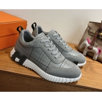 Purchase Hermes Bouncing Sneakers in Embroidered Leather and Suede Grey 1222045 2026