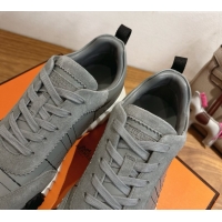 Purchase Hermes Bouncing Sneakers in Embroidered Leather and Suede Grey 1222045 2026