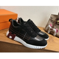 Pretty Style Hermes Bouncing Sneakers in Embroidered Leather and Suede Black 1222046 2026