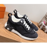 Best Price Hermes Bouncing Sneakers in Fringed H Canvas Grey Black 1222054 2026
