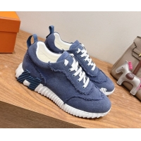 Stylish Hermes Bouncing Sneakers in Fringed H Canvas Denim Blue 1222056 2026