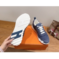 Stylish Hermes Bouncing Sneakers in Fringed H Canvas Denim Blue 1222056 2026