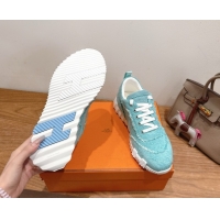 Buy Discount Hermes Bouncing Sneakers in Fringed H Canvas Lake Blue 1222060 2026