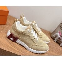 Top Design Hermes Bouncing Sneakers in Fringed H Canvas Beige/Burgundy 1222065 2026