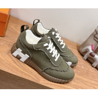 Unique Style Hermes Bouncing Sneakers in Fringed H Canvas Khaki Green 1222066 2026
