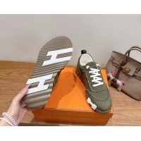 Unique Style Hermes Bouncing Sneakers in Fringed H Canvas Khaki Green 1222066 2026