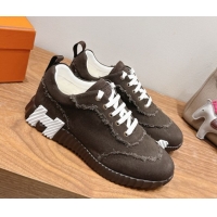 Perfect Hermes Bouncing Sneakers in Fringed H Canvas Dark Brown 1222067 2026