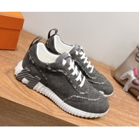 Best Quality Hermes Bouncing Sneakers in Fringed H Canvas Dark Grey 1222069 2026