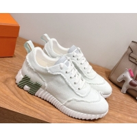 Good Quality Hermes Bouncing Sneakers in Fringed H Canvas White/Green 1222071 2026