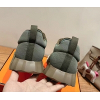 Top Grade Hermes Bouncing Sneakers in Cotton Canvas and Suede Green/Brown c2026