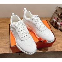 Unique Style Hermes Bouncing Sneakers in Cotton Canvas and Suede White/Orange 1222074 2026