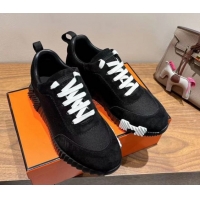 Charming Hermes Bouncing Sneakers in Cotton Canvas and Suede Black/White 1222075 2026