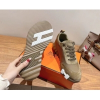 Sumptuous Hermes Bouncing Sneakers in Cotton Canvas and Suede Khaki 1222076 2026