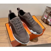 Most Popular Hermes Bouncing Sneakers in Cotton Canvas and Suede Dark Brown 1222077 2026