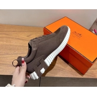 Most Popular Hermes Bouncing Sneakers in Cotton Canvas and Suede Dark Brown 1222077 2026