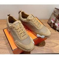 Durable Hermes Bouncing Sneakers in Cotton Canvas and Suede Brown/Grey 1222078 2026