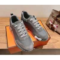 New Style Hermes Bouncing Sneakers in Cotton Canvas and Suede Dark Grey 1222079 2026