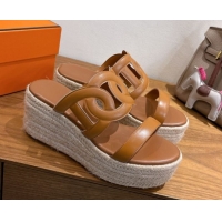 Big Discount Hermes Lipari Wedge Slides Sandal in Calfskin Leather Brown 1222086 2026