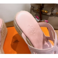Classic Practical Hermes Lipari Wedge Slides Sandal in Suede and Leather Light Pink 1222088 2026