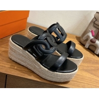 Good Taste Hermes Lipari Wedge Slides Sandal in Calfskin Leather Black 1222089 2026