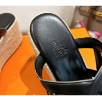 Good Taste Hermes Lipari Wedge Slides Sandal in Calfskin Leather Black 1222089 2026