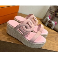 Best Price Hermes Lipari Wedge Slides Sandal in Suede Light Pink 1222091 2026