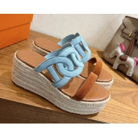 Low Price Hermes Lipari Wedge Slides Sandal in Suede Blue/Brown 1222095 2026