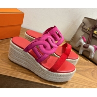 Elegant Hermes Lipari Wedge Slides Sandal in Suede Red/Pink 1222096 2026
