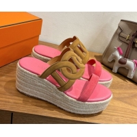 Best Luxury Hermes Lipari Wedge Slides Sandal in Suede Brown/Pink 1222097 2026
