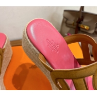 Best Luxury Hermes Lipari Wedge Slides Sandal in Suede Brown/Pink 1222097 2026
