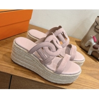 Grade Hermes Lipari Wedge Slides Sandal in Suede Powder Pink 1222098 2026