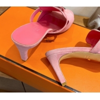 AAAAA Hermes Kelly Strap Medium Heel Slides Sandal in Suede Light Pink HS122201 2026