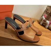 Cheap Design Hermes Kelly Strap Medium Heel Slides Sandal in Calfskin Leather Brown/Black HS122201 2026