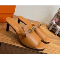 Low Price Hermes Kelly Strap Medium Heel Slides Sandal in Calfskin Leather Brown HS122201 2026