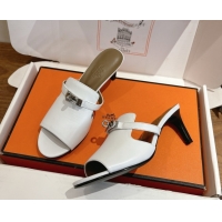 Perfect Hermes Kelly Strap Medium Heel Slides Sandal in Calfskin Leather HS122201 White 2026