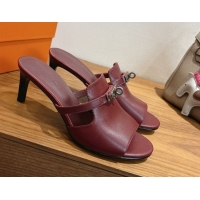 Best Grade Hermes Kelly Strap Medium Heel Slides Sandal in Calfskin Leather HS122201 Dark Burgundy 2026