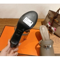 Top Grade Hermes Kelly Strap Medium Heel Slides Sandal in Calfskin Leather HS122201 Grey 2026