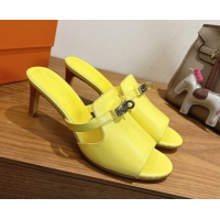 Unique Style Hermes Kelly Strap Medium Heel Slides Sandal in Calfskin Leather HS122201 Yellow 2026