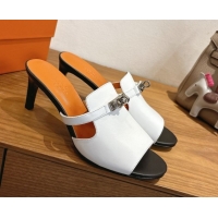 Most Popular Hermes Kelly Strap Medium Heel Slides Sandal in Calfskin Leather HS122201 White/Orange 2026