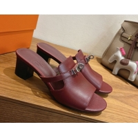 Good Quality Hermes Kelly Strap Low Heel Slides Sandal in Calfskin Leather HS122201 Dark Burgundy 2026