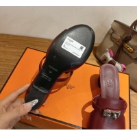 Good Quality Hermes Kelly Strap Low Heel Slides Sandal in Calfskin Leather HS122201 Dark Burgundy 2026