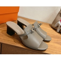 Grade Quality Hermes Kelly Strap Low Heel Slides Sandal in Calfskin Leather HS122201 Grey2 2026