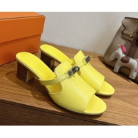 Shop Cheap Hermes Kelly Strap Low Heel Slides Sandal in Calfskin Leather HS122201 Yellow 2026